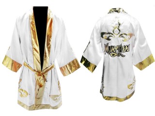  Customize Kanong Boxing Fight Robe : White Lai Thai